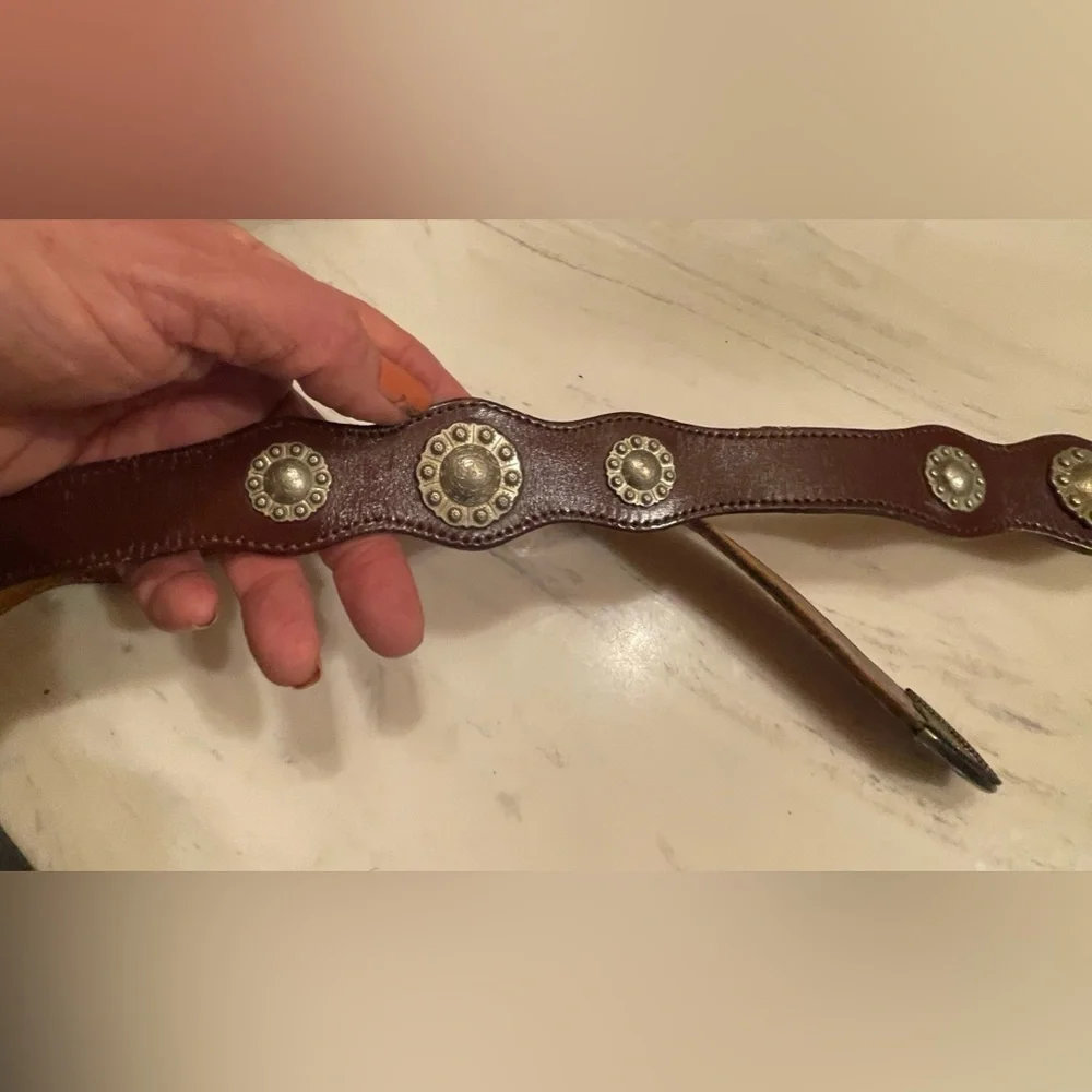 Dun Dee Brown Leather Belt w/Conchos and Montana Silver, Small Adult or Youth